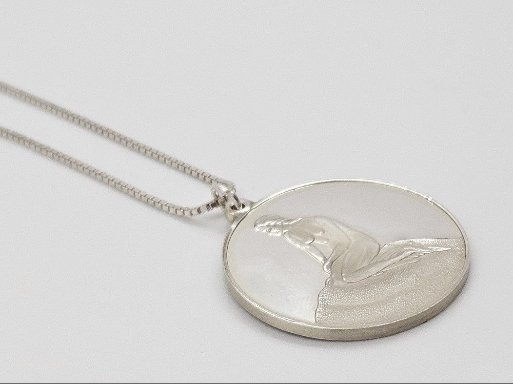 Denmark Sterling Necklace Jewelry Denmark + Sweden Large Sterling Silver Mermaid Coin Pendant Necklace 1981