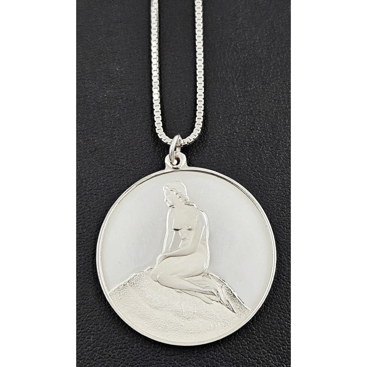 Denmark Sterling Necklace Jewelry Denmark + Sweden Large Sterling Silver Mermaid Coin Pendant Necklace 1981