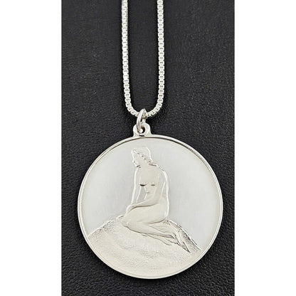 Denmark Sterling Necklace Jewelry Denmark + Sweden Large Sterling Silver Mermaid Coin Pendant Necklace 1981