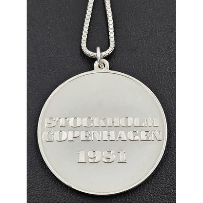 Denmark Sterling Necklace Jewelry Denmark + Sweden Large Sterling Silver Mermaid Coin Pendant Necklace 1981