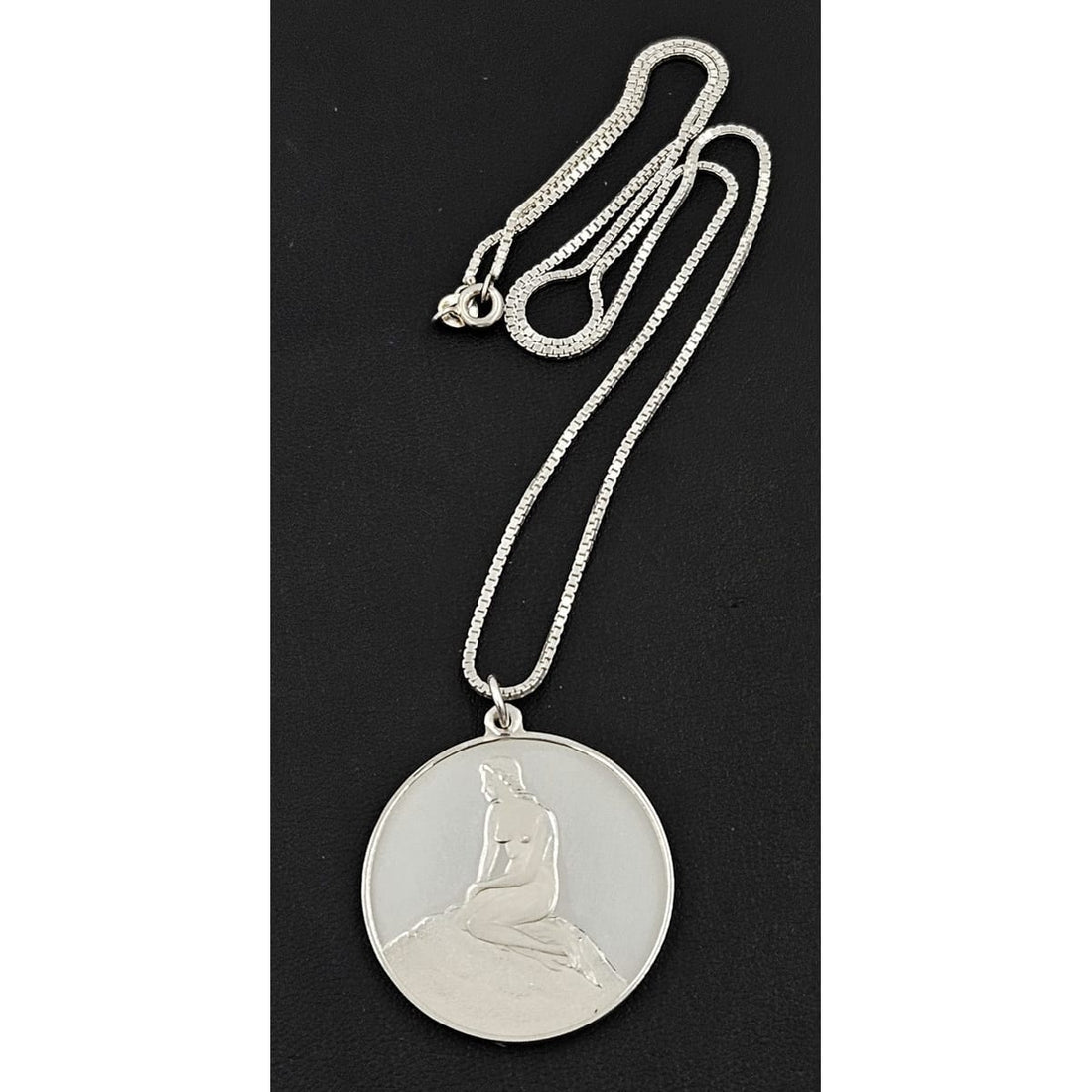 Denmark Sterling Necklace Jewelry Denmark + Sweden Large Sterling Silver Mermaid Coin Pendant Necklace 1981