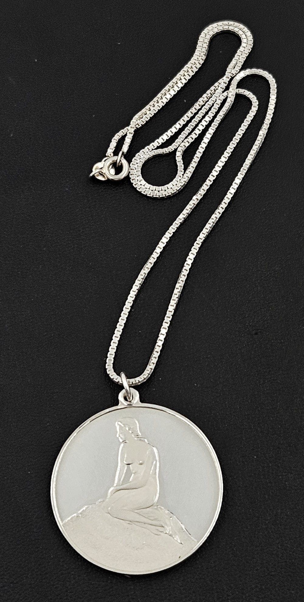 Denmark Sterling Necklace Jewelry Denmark + Sweden Large Sterling Silver Mermaid Coin Pendant Necklace 1981