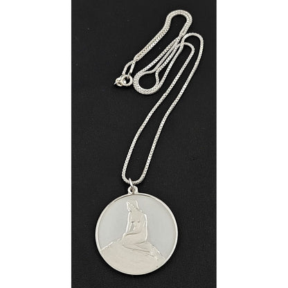 Denmark Sterling Necklace Jewelry Denmark + Sweden Large Sterling Silver Mermaid Coin Pendant Necklace 1981