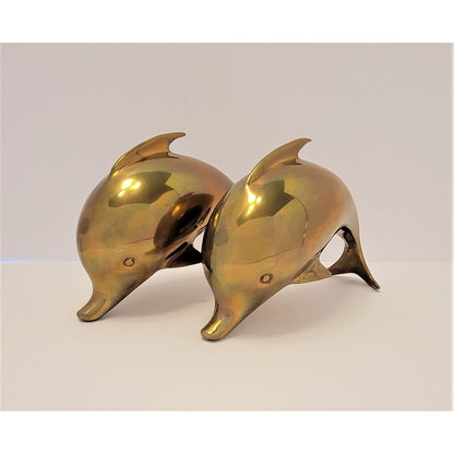 Dolbi Cashier Bookends Superb Dolbi Cashier Solid Brass Modernist Dolphin Porpoise Bookends C. 1986