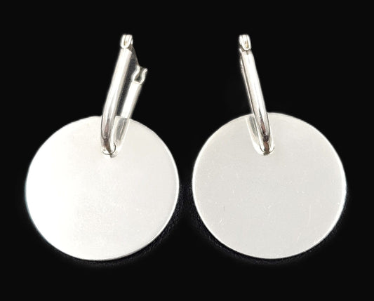 Designer Signed EC sterling silver Drop Dangle 3D Disc Earrings, view 1 of 5