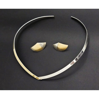 Ed Levin Jewelry Ed Levin Vintage Abstract Modernist Sterling 14K Gold Earrings &amp; Necklace
