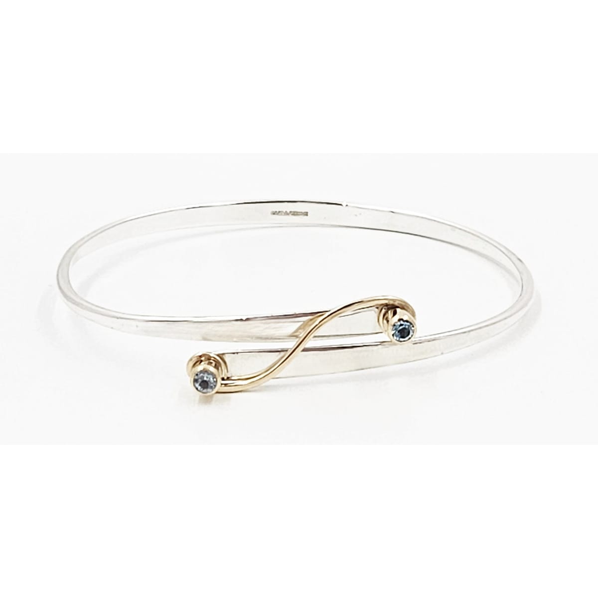 Ed Levin Jewelry RARE Ed Levin Sterling 14K Gold Blue Topaz Top Hinge Bangle Bracelet 1980s
