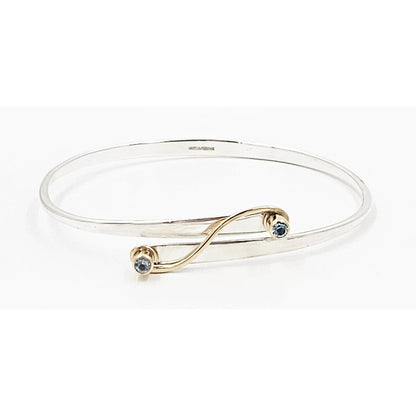 Ed Levin Jewelry RARE Ed Levin Sterling 14K Gold Blue Topaz Top Hinge Bangle Bracelet 1980s