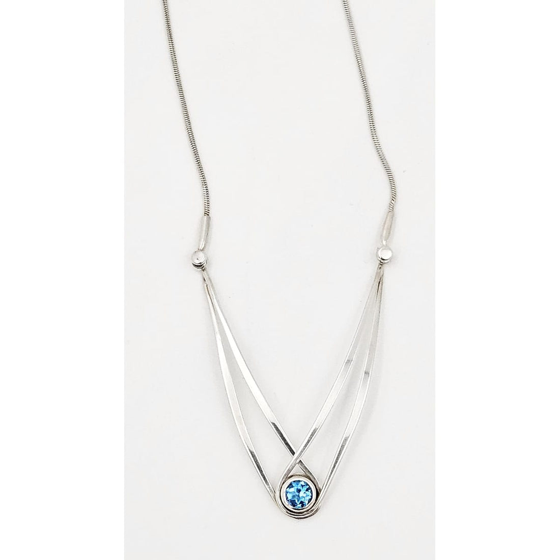 Ed Levin Jewelry Retired Ed Levin Modernist Articulating Sterling &amp; Blue Topaz Y Necklace 1980s