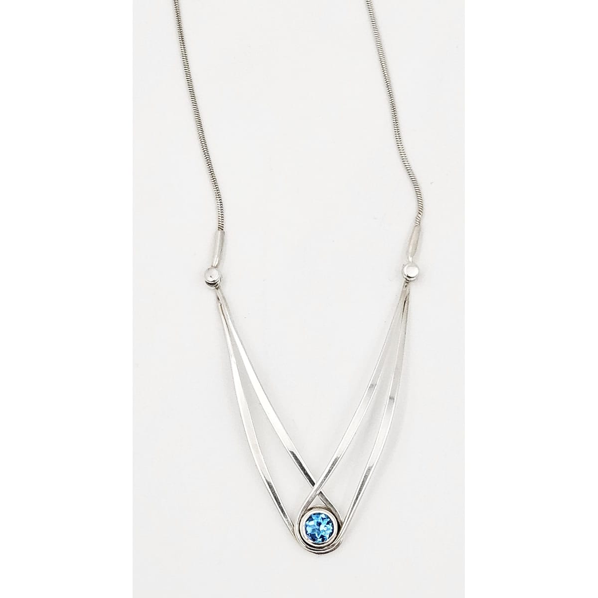Ed Levin Jewelry Retired Ed Levin Modernist Articulating Sterling &amp; Blue Topaz Y Necklace 1980s