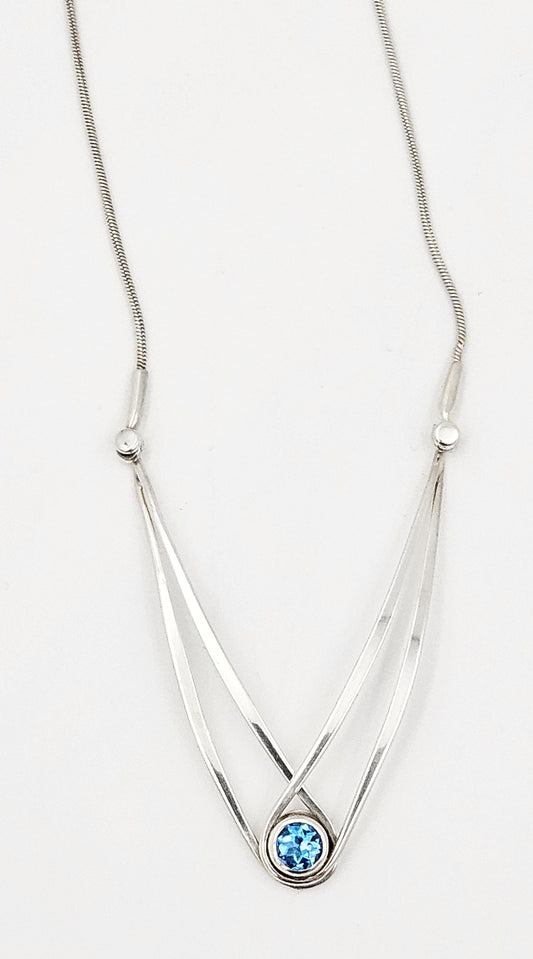 Ed Levin Jewelry Retired Ed Levin Modernist Articulating Sterling & Blue Topaz Y Necklace 1980s