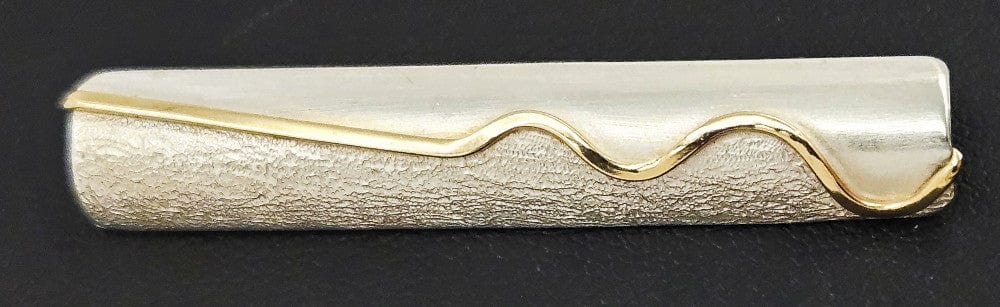 Ed Levin Jewelry Superb Ed Levin Abstract Modernist Sterling & 14k Brooch Bar Brooch C. 1980s