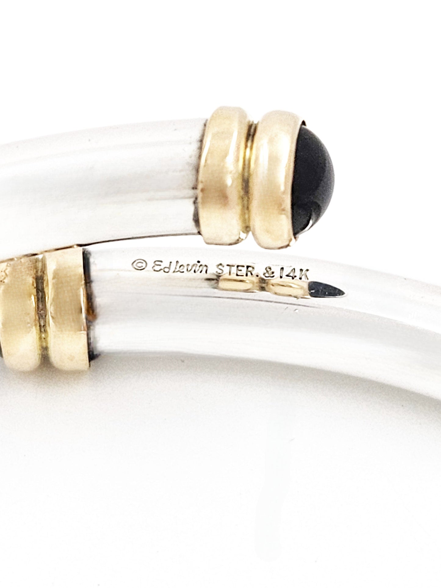 Ed Levin Jewelry Superb Ed Levin Sterling 14K Gold Black Onyx Modernist Cuff Bracelet 1990s