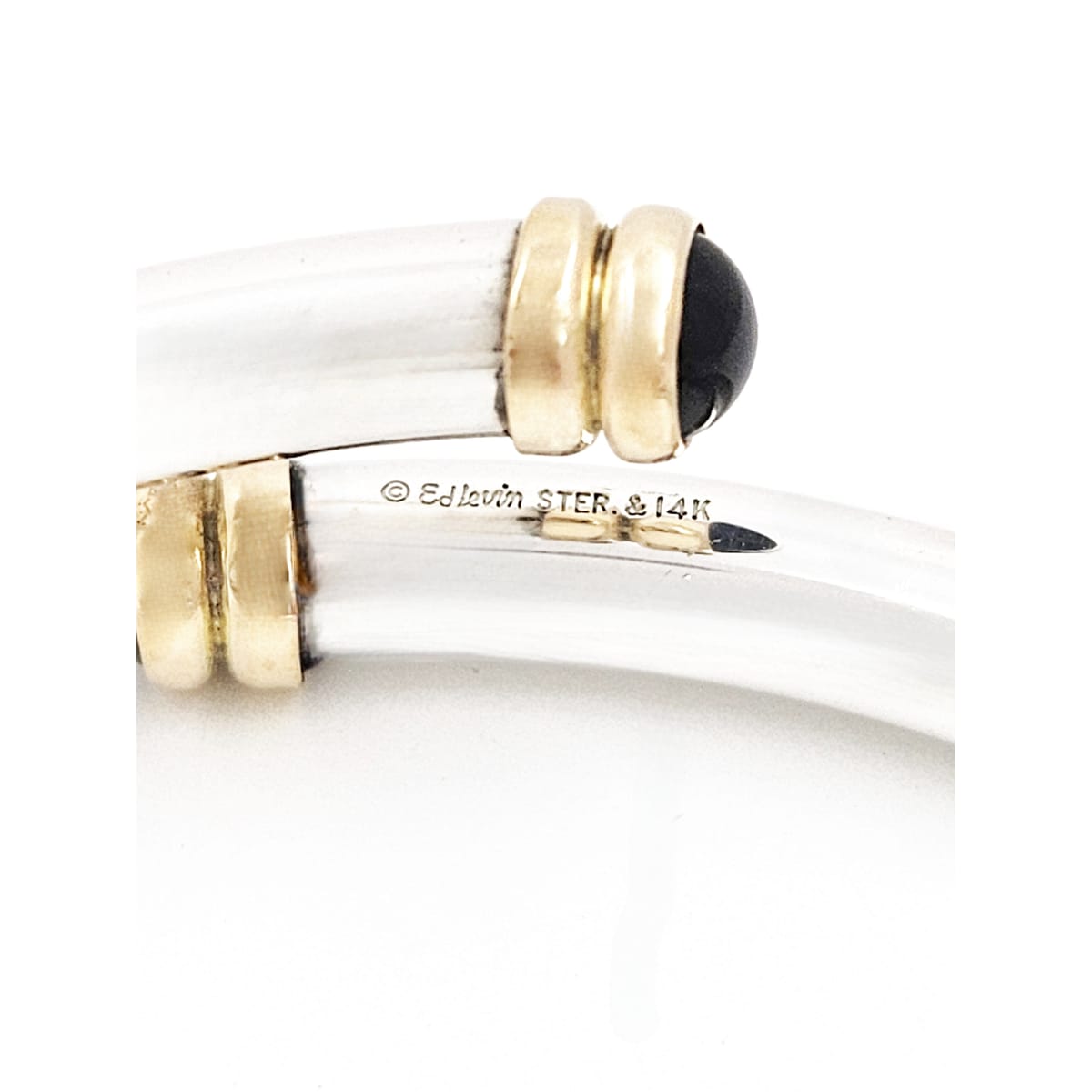 Ed Levin Jewelry Superb Ed Levin Sterling 14K Gold Black Onyx Modernist Cuff Bracelet 1990s