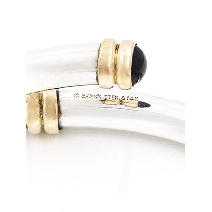 Ed Levin Jewelry Superb Ed Levin Sterling 14K Gold Black Onyx Modernist Cuff Bracelet 1990s