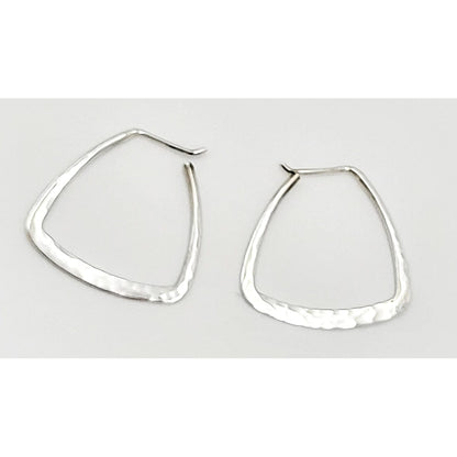 Ed Levin Jewelry US Designer Ed Levin Modernist Hammered Sterling Hoop Earrings Circa 1980s