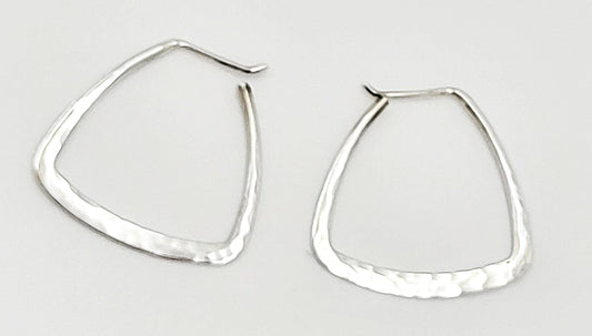 Ed Levin Jewelry US Designer Ed Levin Modernist Hammered Sterling Hoop Earrings Circa 1980s