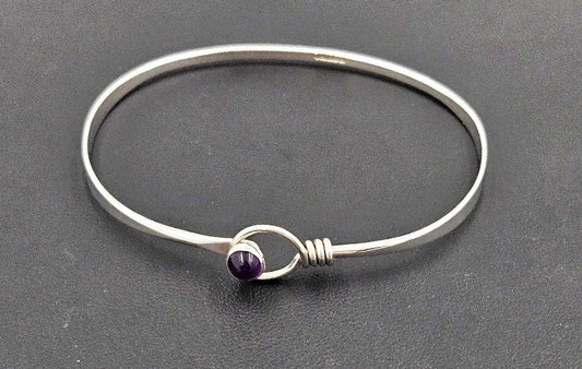 Ed Levin Jewelry USA Designer Ed Levin Retired Sterling Amethyst Modernist Bangle 70/80s