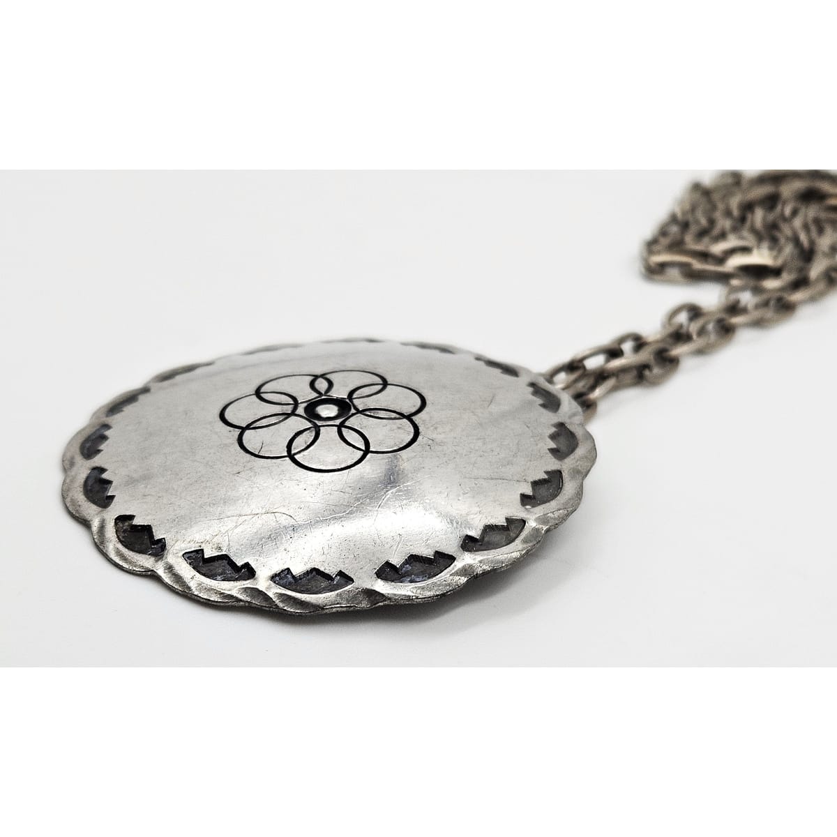 Egg Denmark Jewelry Egg Denmark Large Pewter Viking Shield Pendant Statement Necklace 1960&