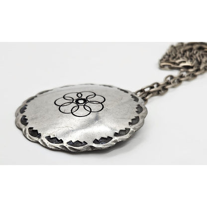 Egg Denmark Jewelry Egg Denmark Large Pewter Viking Shield Pendant Statement Necklace 1960&