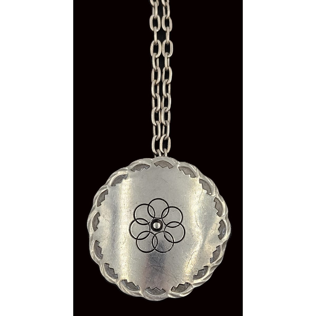 Egg Denmark Jewelry Egg Denmark Large Pewter Viking Shield Pendant Statement Necklace 1960&