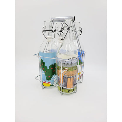 Egizia Italy Barware Set of 4 Large Vintage Water Bottles in Chrome Caddy Egizia Italy