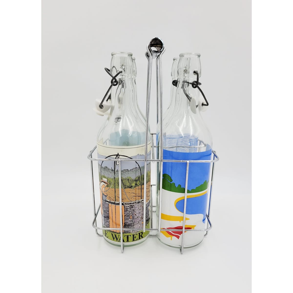Egizia Italy Barware Set of 4 Large Vintage Water Bottles in Chrome Caddy Egizia Italy