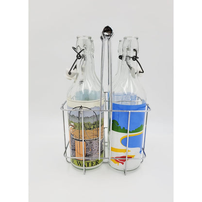 Egizia Italy Barware Set of 4 Large Vintage Water Bottles in Chrome Caddy Egizia Italy