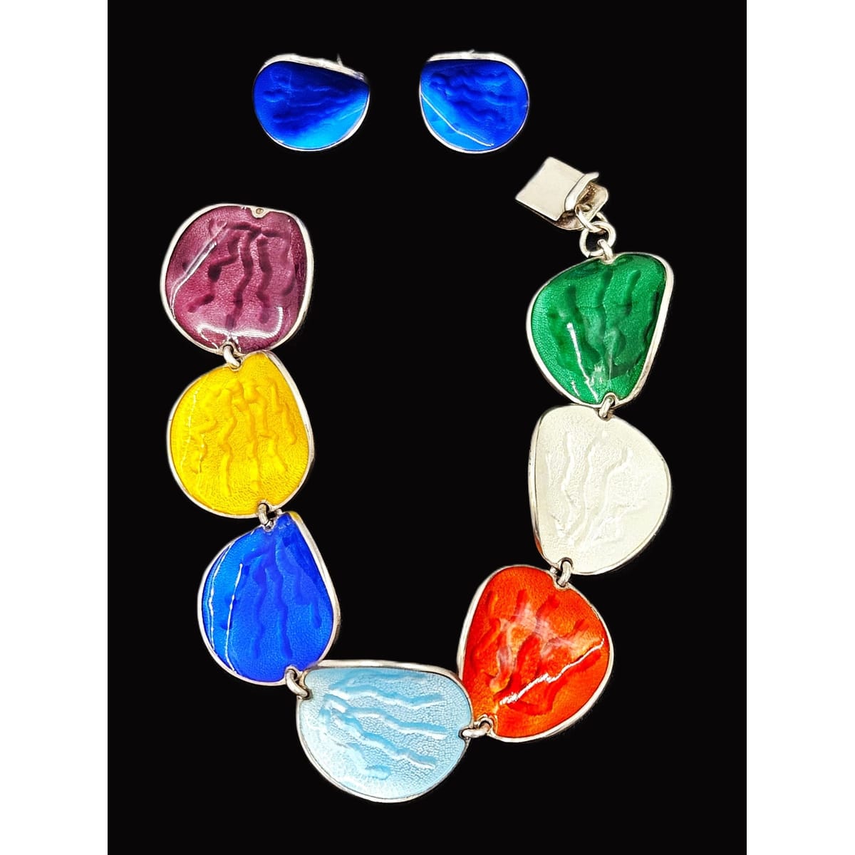 Einar Modahl Jewelry Rare Norway Einar Modahl Sterling Enamel Modernist Demi Parure Set C. 1940s