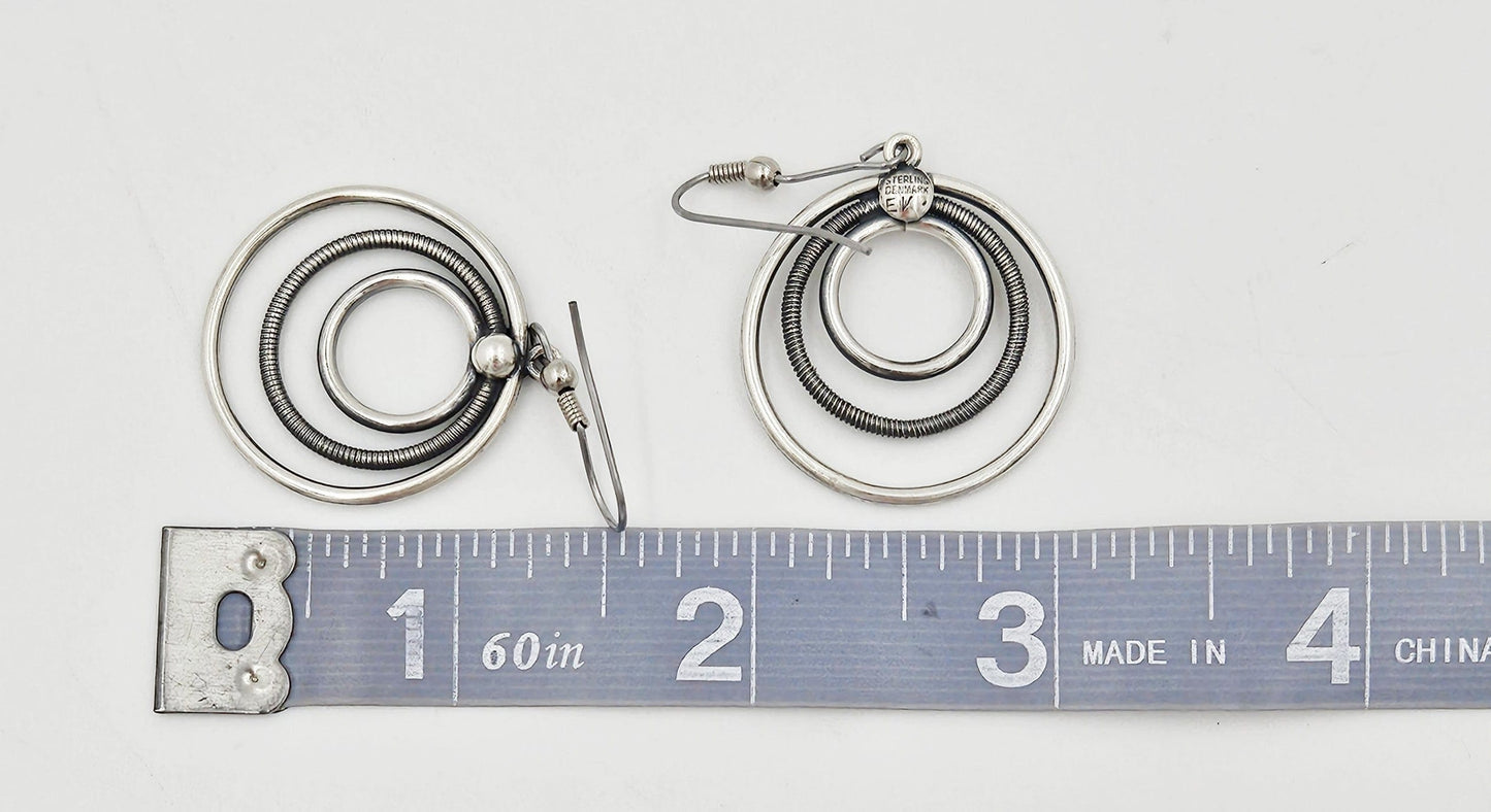 Eivind Knud Petersen Earrings Eivind Knud Petersen Denmark Sterling  Kinetic Circles Dangle Earrings 1950s