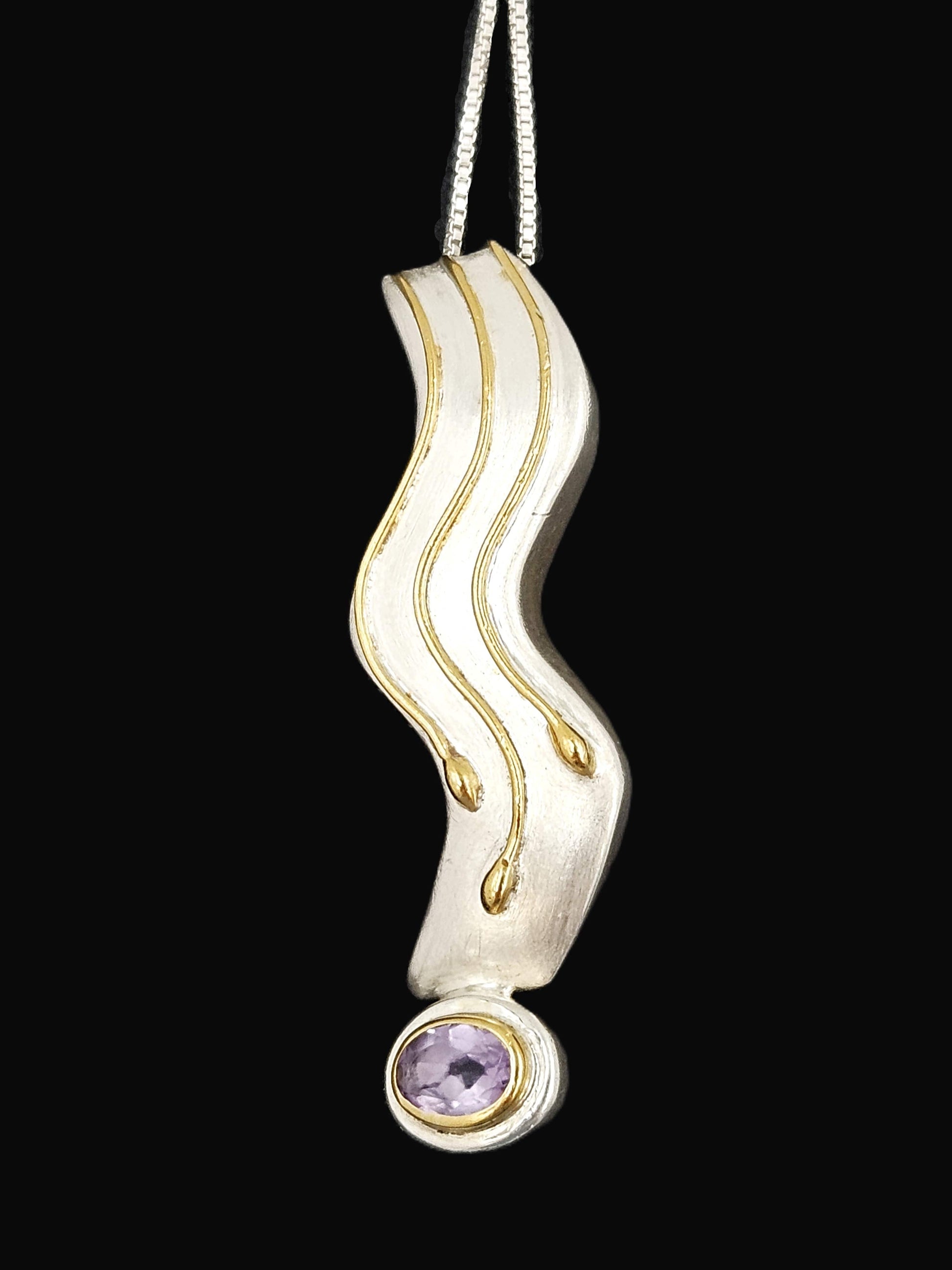 Elizabeth Prior Jewelry Designer Elizabeth Prior Sterling +Amethyst Modernist Pendant Necklace 1990s