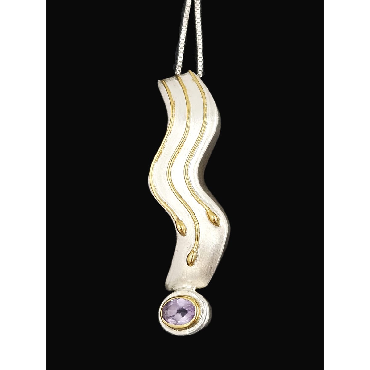 Elizabeth Prior Jewelry Designer Elizabeth Prior Sterling +Amethyst Modernist Pendant Necklace 1990s