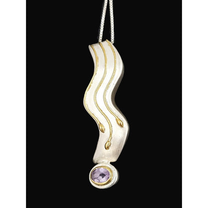 Elizabeth Prior Jewelry Designer Elizabeth Prior Sterling +Amethyst Modernist Pendant Necklace 1990s