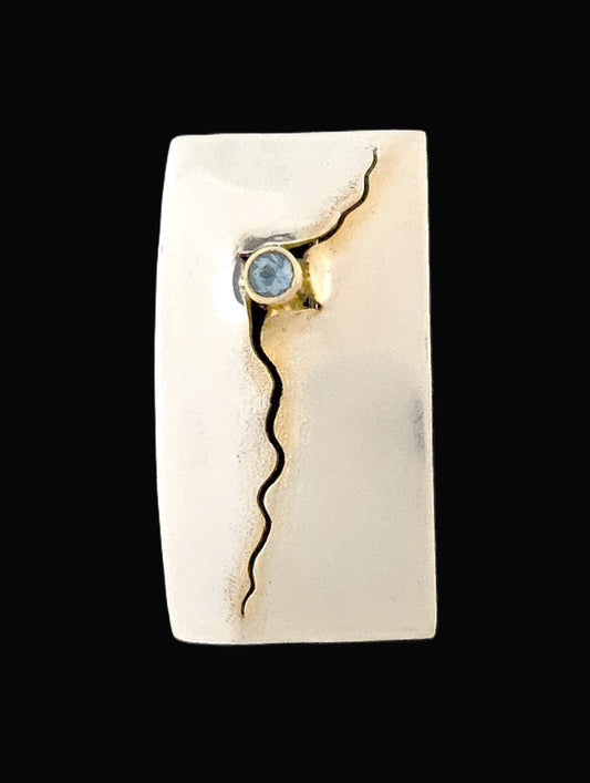 Elizabeth Prior Jewelry Elizabeth Prior Sterling 14K Blue Topaz Modernist Brooch 1990s