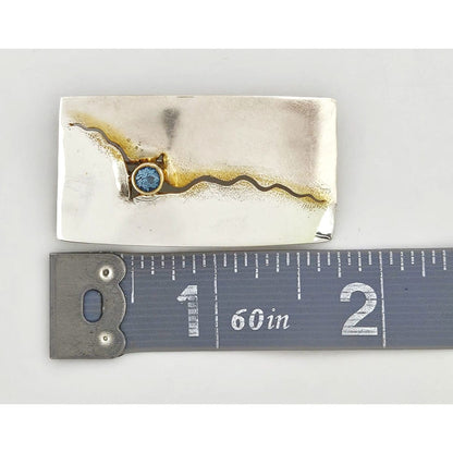 Elizabeth Prior Jewelry Elizabeth Prior Sterling 14K Blue Topaz Modernist Brooch 1990s