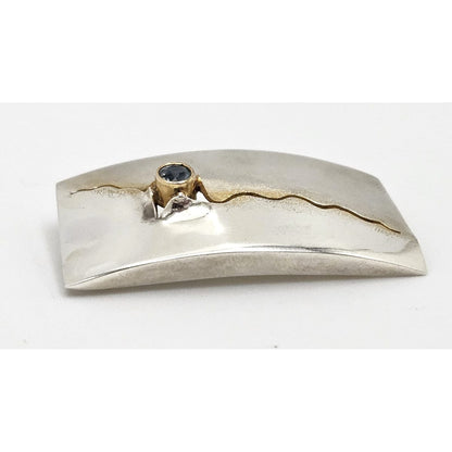 Elizabeth Prior Jewelry Elizabeth Prior Sterling 14K Blue Topaz Modernist Brooch 1990s