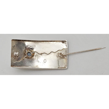 Elizabeth Prior Jewelry Elizabeth Prior Sterling 14K Blue Topaz Modernist Brooch 1990s