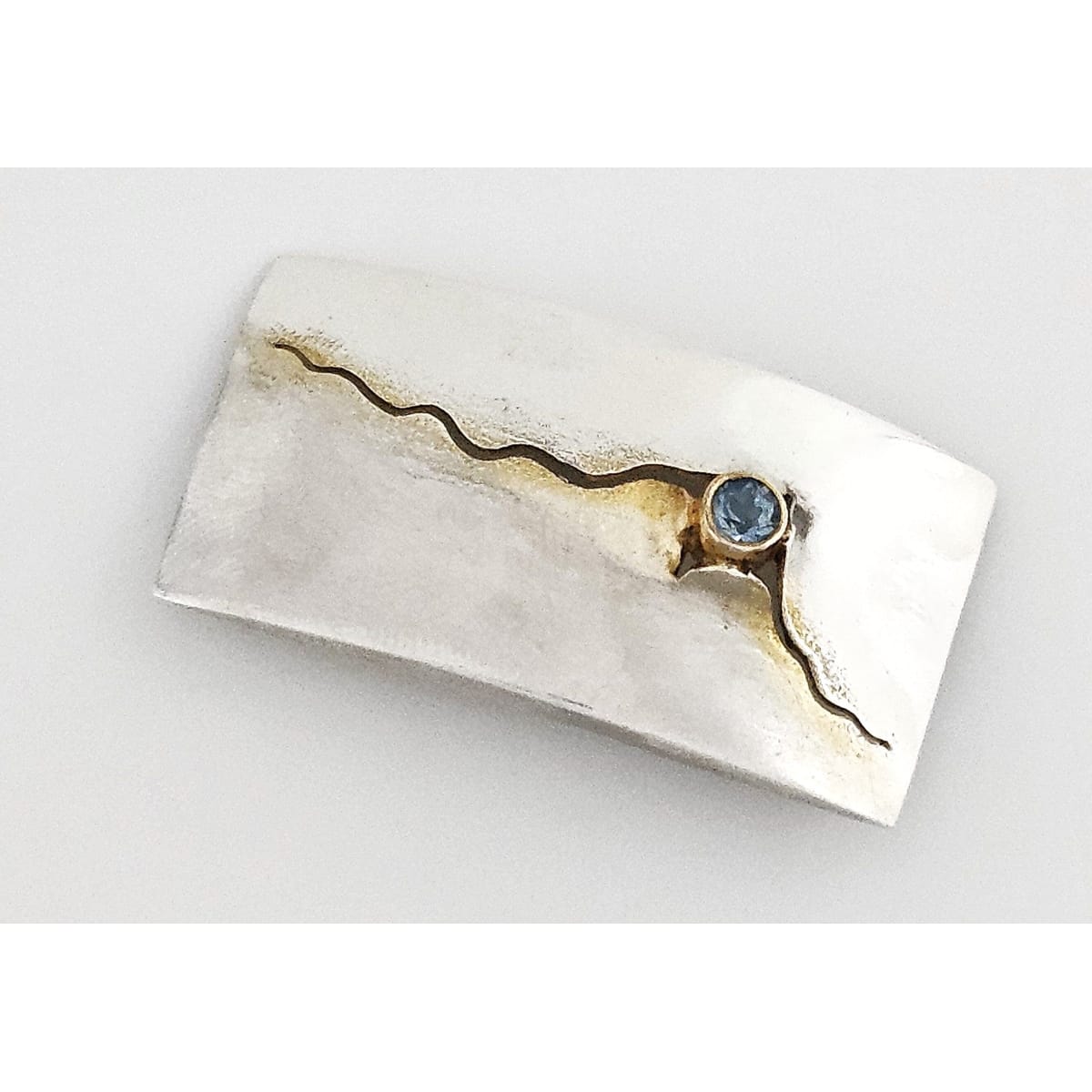 Elizabeth Prior Jewelry Elizabeth Prior Sterling 14K Blue Topaz Modernist Brooch 1990s