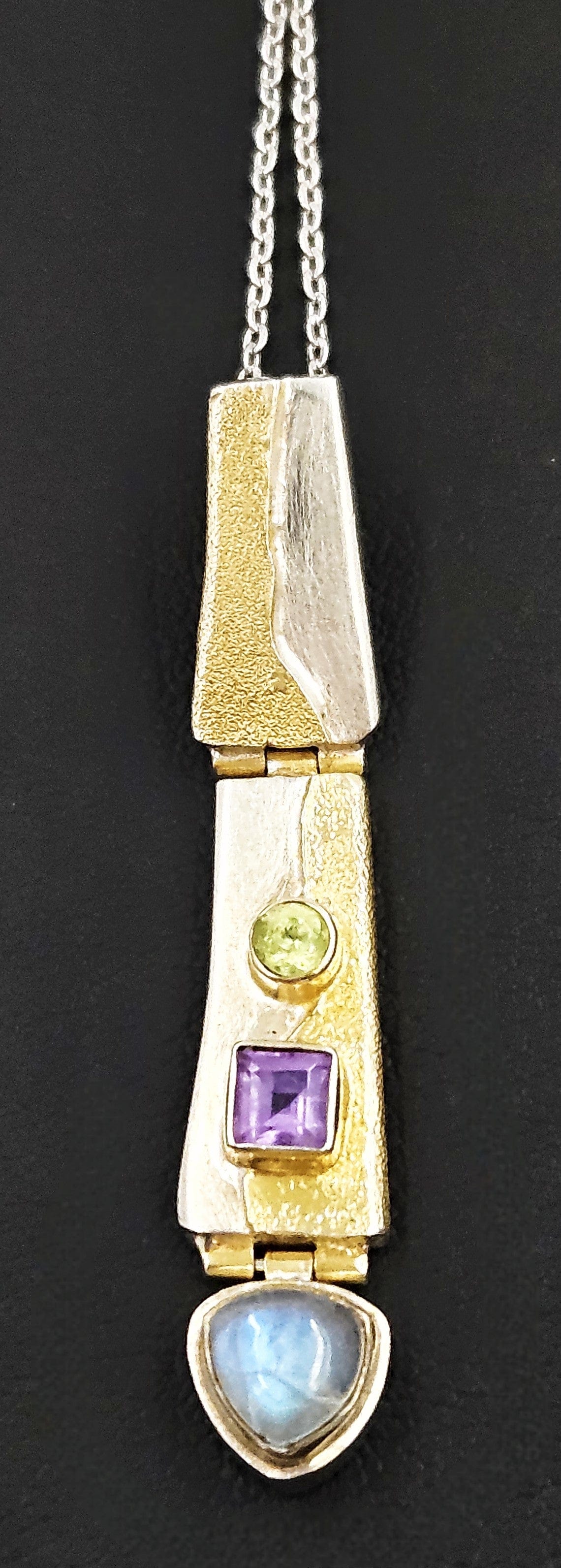 Elizabeth Prior Jewelry Elizabeth Prior Sterling Moonstone Amethyst Peridot Modernist Pendant Necklace