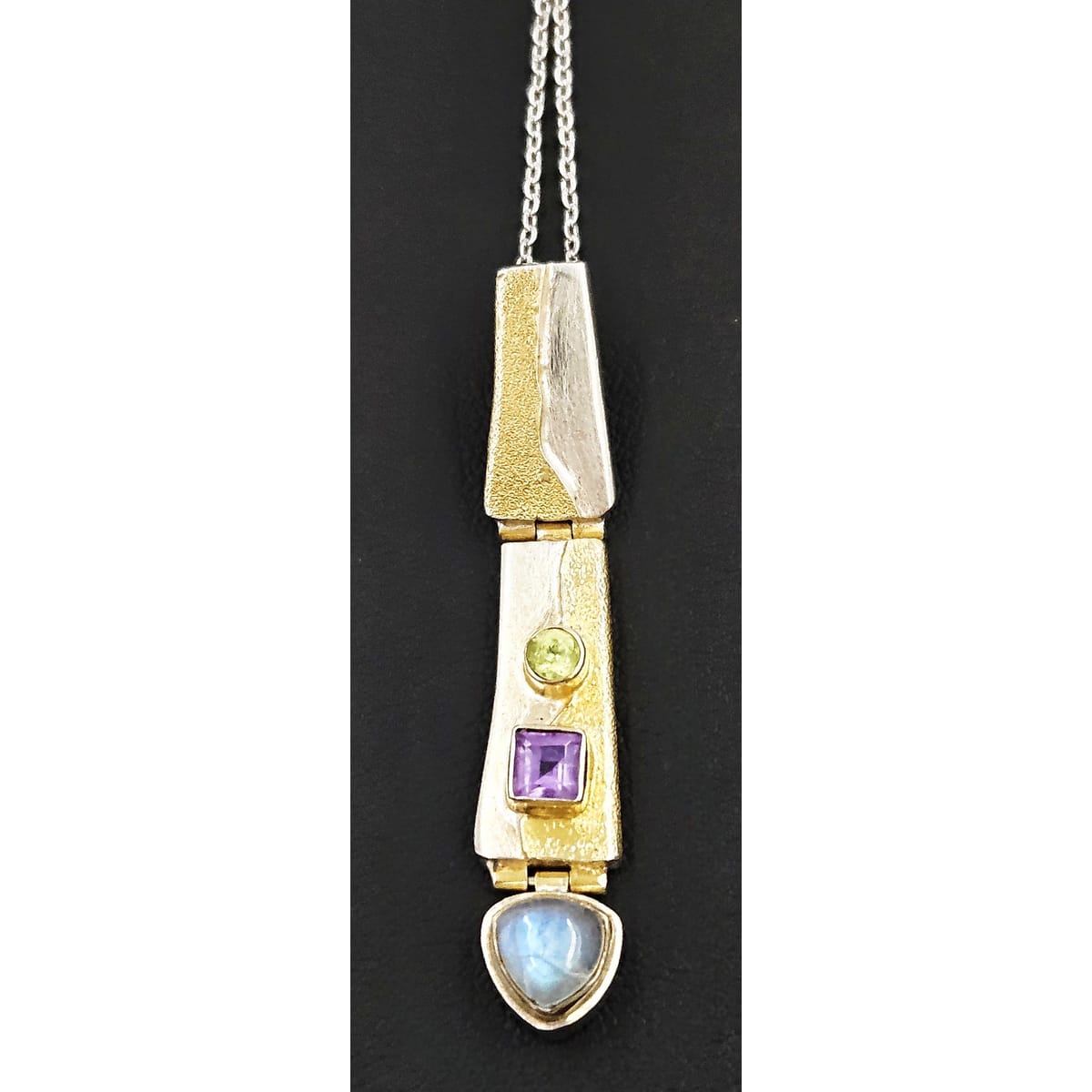 Elizabeth Prior Jewelry Elizabeth Prior Sterling Moonstone Amethyst Peridot Modernist Pendant Necklace