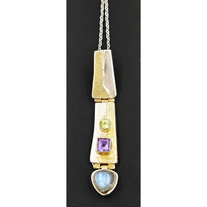Elizabeth Prior Jewelry Elizabeth Prior Sterling Moonstone Amethyst Peridot Modernist Pendant Necklace