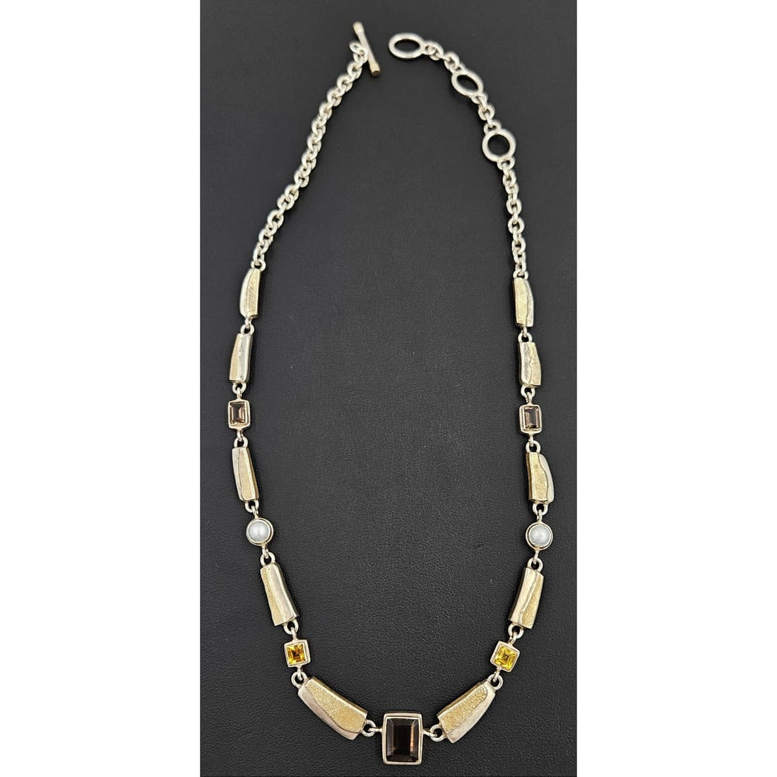 Elizabeth Prior Jewelry Superb Elizabeth Prior Sterling 14k Citrine Quartz Modernist Runway Necklace