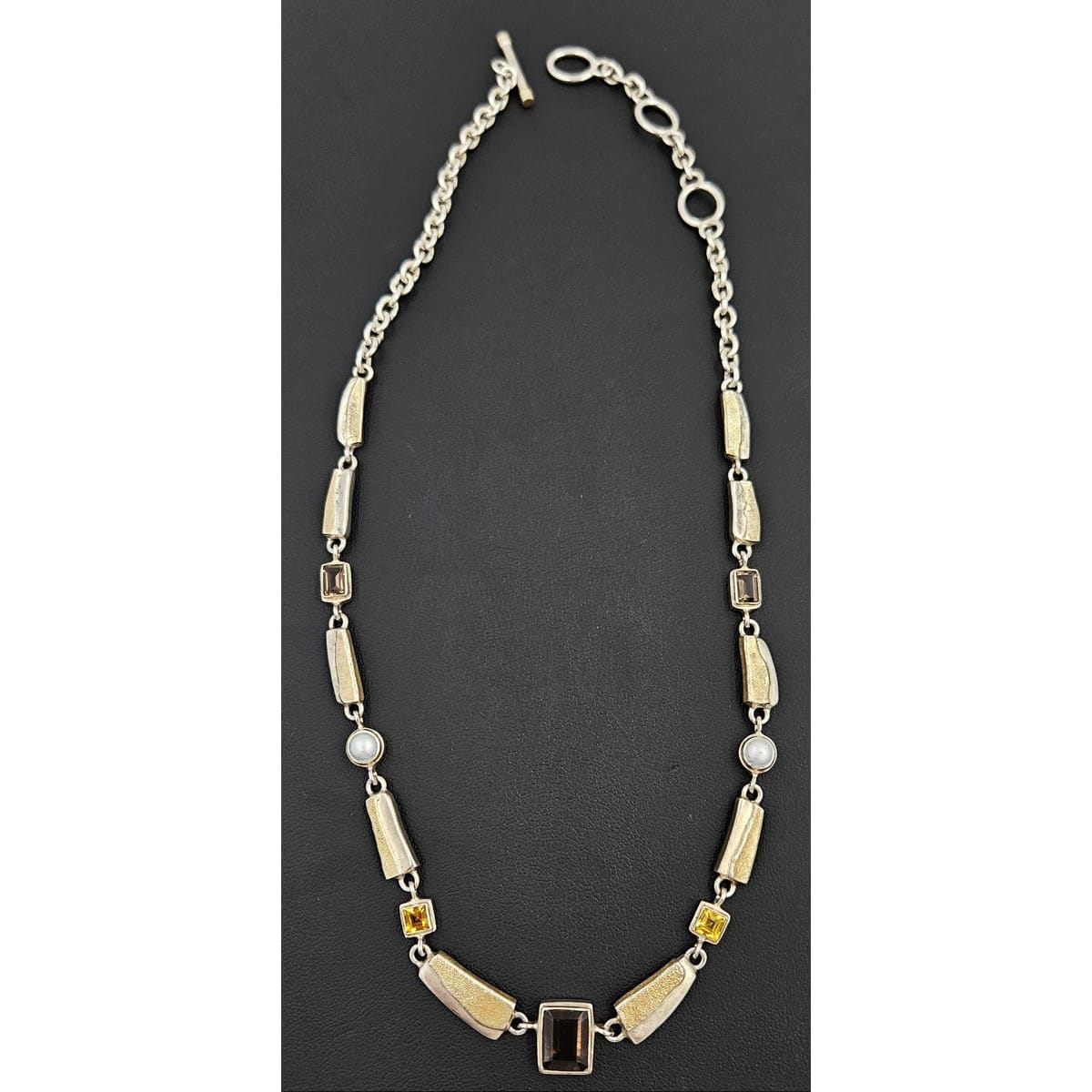 Elizabeth Prior Jewelry Superb Elizabeth Prior Sterling 14k Citrine Quartz Modernist Runway Necklace
