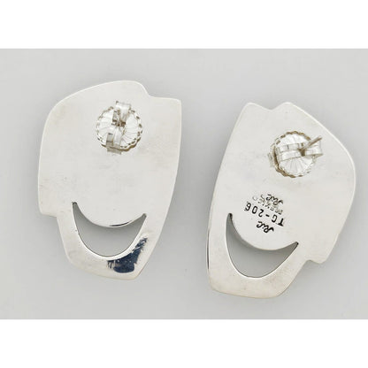 Erika Hult de Corral "Ric" Jewelry Erika Hult de Corral "Ric" Taxco Sterling Malachite Modernist Earrings 1980s