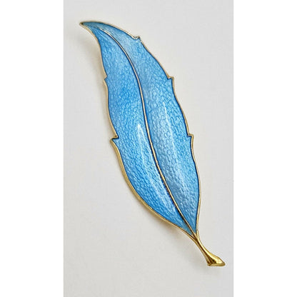 Finn Jensen Jewelry Finn Jensen Norway Gilt Sterling &amp; Guilloche Enamel Feather Brooch Circa 1950s