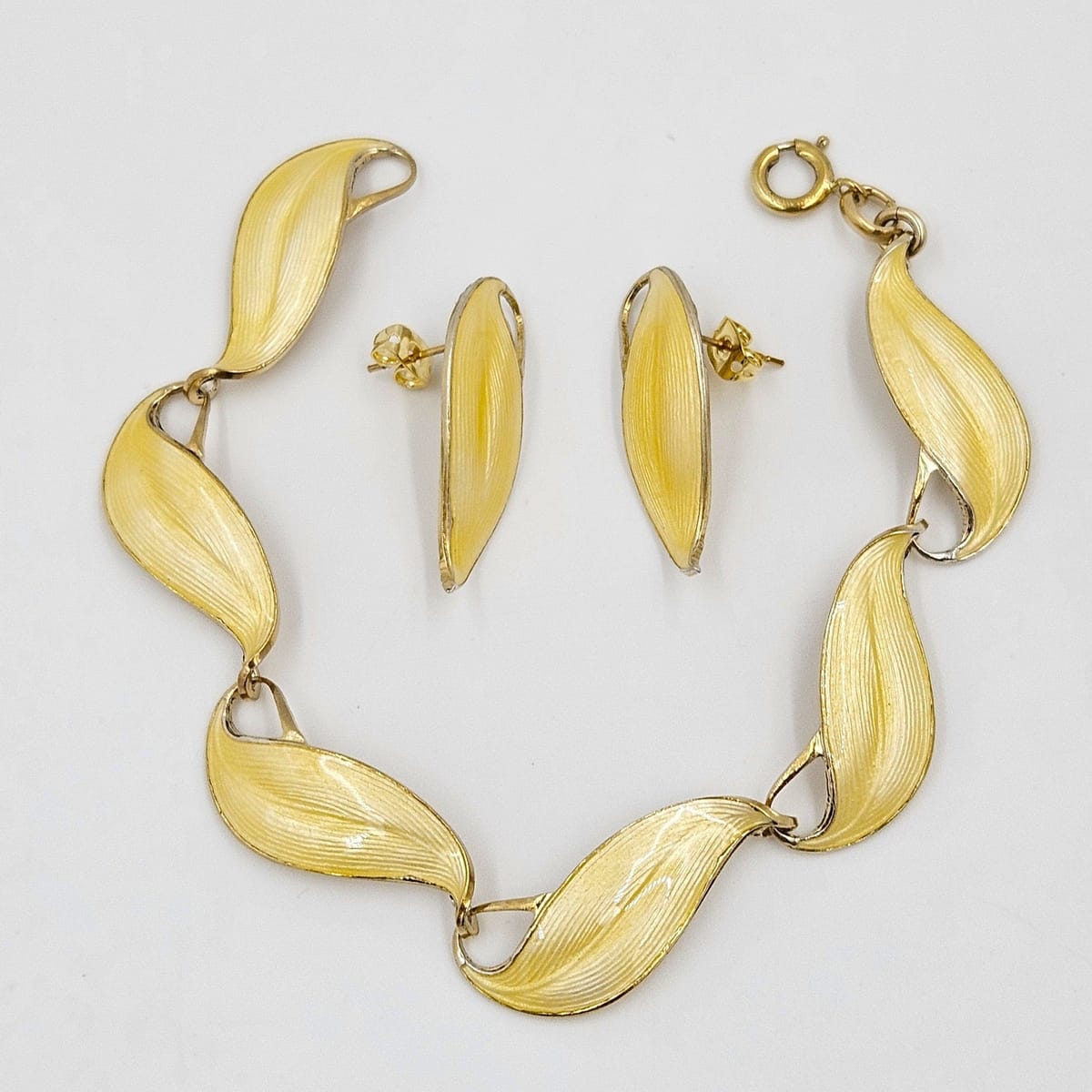 Finn Jensen Jewelry Rare Finn Jensen Gilt Sterling &amp; Enamel Bracelet + Earrings Set Circa 1950s