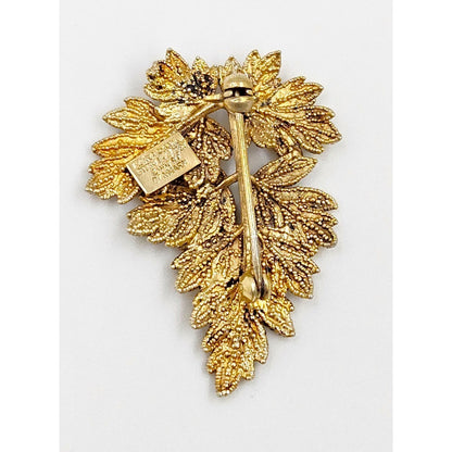 Flora Danica Jewelry Flora Danica Denmark 24K Gold Sterling Leaf Brooch Pin Pendant Circa 1950s