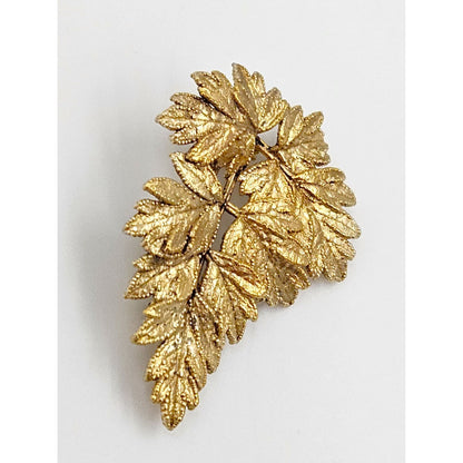 Flora Danica Jewelry Flora Danica Denmark 24K Gold Sterling Leaf Brooch Pin Pendant Circa 1950s