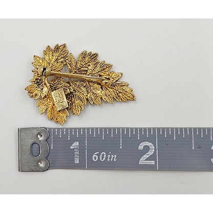 Flora Danica Jewelry Flora Danica Denmark 24K Gold Sterling Leaf Brooch Pin Pendant Circa 1950s