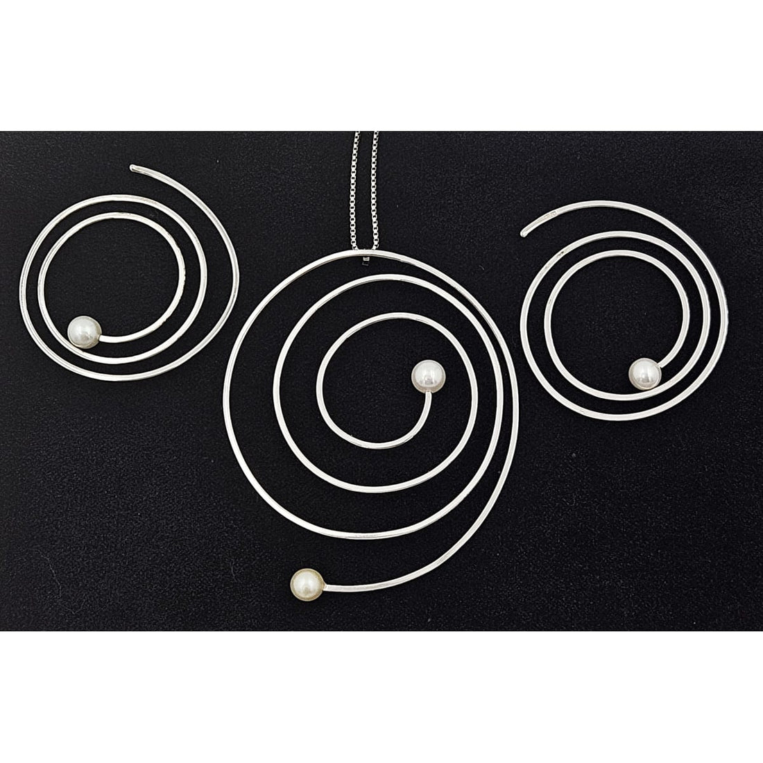 Frederic Duclos Jewelry Frederic Duclos Sterling Silver &amp; Pearl Necklace and Earrings Demi Parure Set